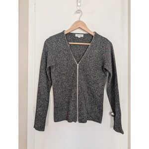 Calvin Klein Women's Gray Speckled Knit Zipper Front Ribbed Cardigan PM Grunge